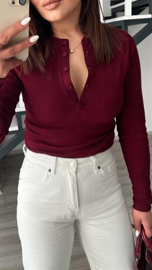 Burgundy Ribbed Italian Sleeve Blouse
