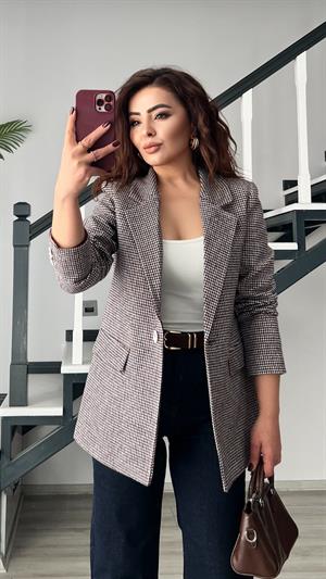 Bordo Kazayağı Tek Düğme Blazer Ceket