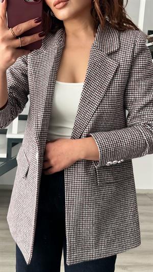 Bordo Kazayağı Tek Düğme Blazer Ceket