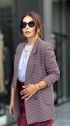 Bordo Kazayağı Torba Cep Blazer Ceket 