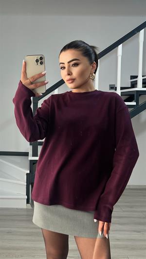 Bordo Orijinal Marka Tok Dokulu Basic Bluz