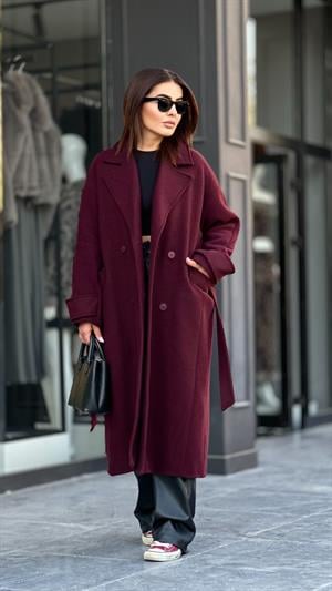 Bordo Premium Kaşe Kaban 