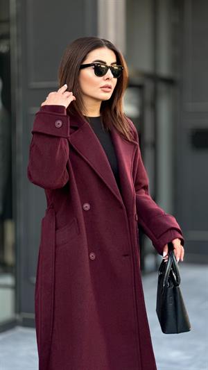 Bordo Premium Kaşe Kaban 