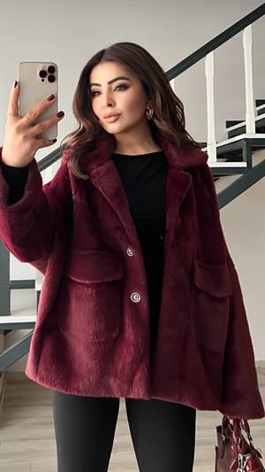 Bordo Premium Peluş Mont