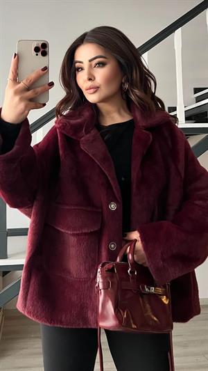Bordo Premium Peluş Mont