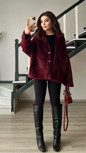 Bordo Premium Peluş Mont