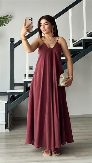 Bordo Tnsel Ayarlanabilir Askılı Cepli Elbise