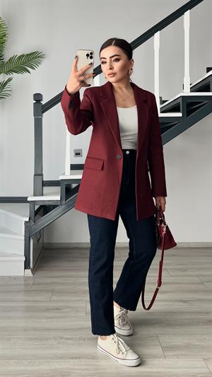 Bordo Yün Effect Blazer Ceket