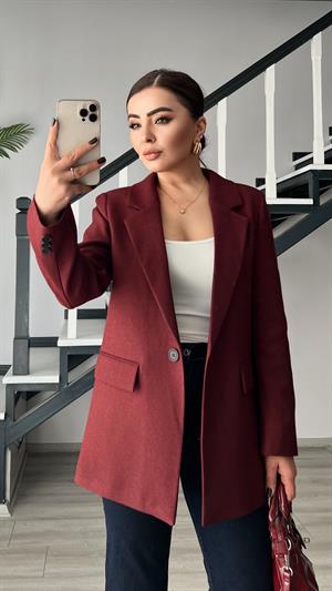 Bordo Yün Effect Blazer Ceket