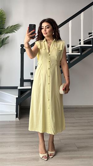 Butter Yellow Marka Model Keten Elbise