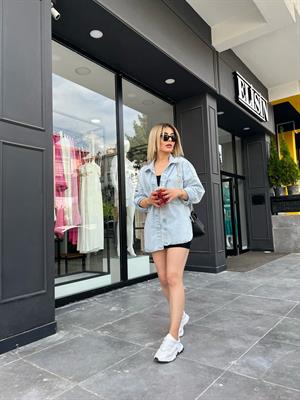 Büyük Cepli Oversize Denim Gömlek Ceket