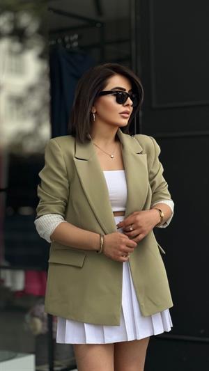 Çağla Yeşili Astarı Çizgili Blazer ceket 
