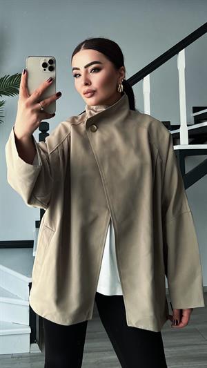 Çağla Yeşili DikYaka Oversize Trençkot