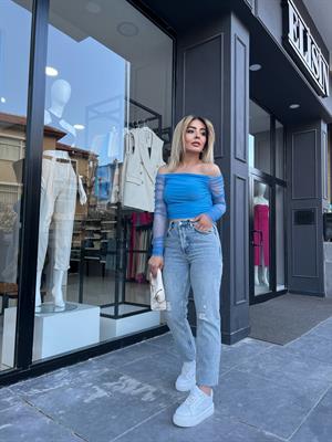 Çakma Taşlı Yırtık Detaylı Mom Jean