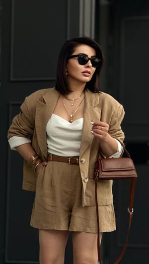 Camel %100 Ham Keten Blazer Ceket