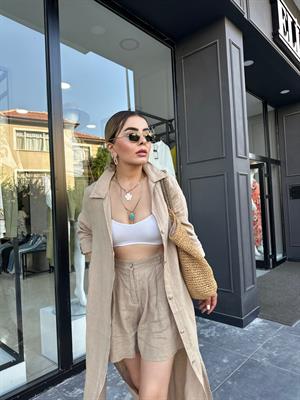 Camel %100 Ham Keten Şort