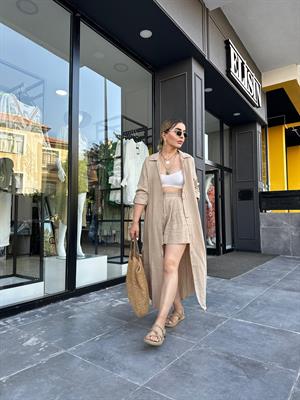 Camel %100 Ham Keten Şort