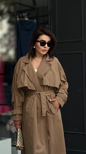 Camel %100 Pamuk Tensel Doku Oversize Trençkot