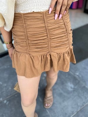 Camel Büzgülü Mini Etek