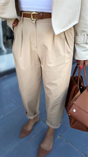 Camel Kendinden Kemerli Pantolon