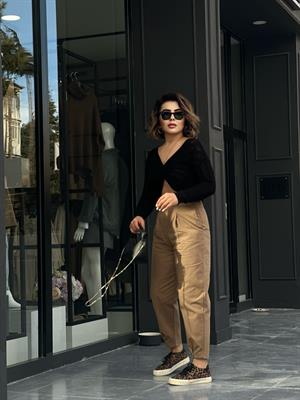 Camel Paça Çıtçıtlı Slouchy Pantolon 