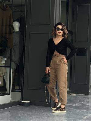 Camel Paça Çıtçıtlı Slouchy Pantolon 