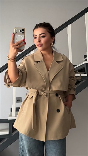 Camel Premium Belted Oversized Trench Coat