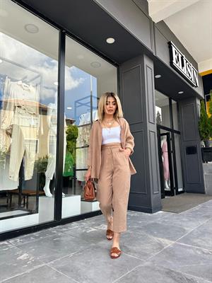 Camel Tensel Kumaş Gömlek Pantolon Takım 