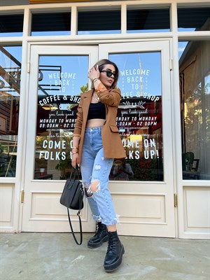 Camel Yün Efekt Blazer Ceket
