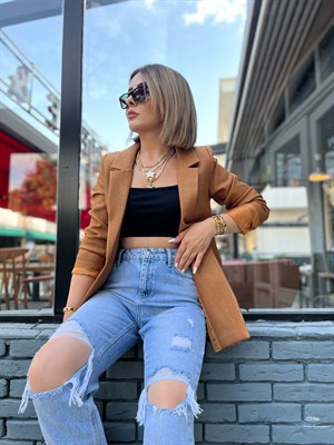 Camel Yün Efekt Blazer Ceket