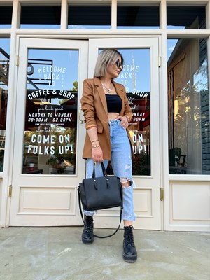 Camel Yün Efekt Blazer Ceket