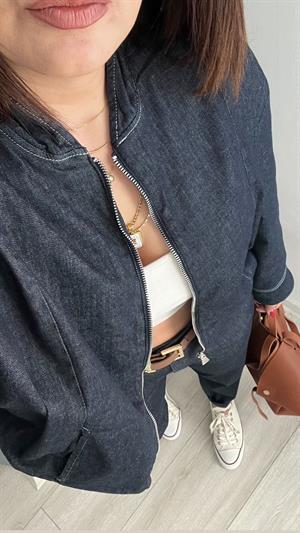 Denim Görünümlü Bomber Ceket-Pantolon Takım