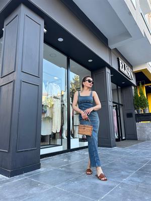 Denim Likralı Uzun Elbise 
