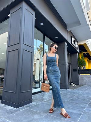 Denim Likralı Uzun Elbise 