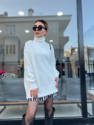 Dilvin Ecru Fisherman Casual Sweater