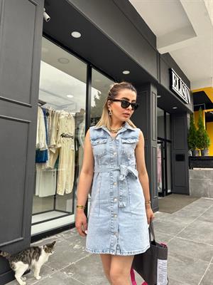 Dilvin Kemerli Denim Elbise 