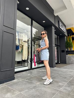 Dilvin Kemerli Denim Elbise 