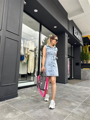 Dilvin Kemerli Denim Elbise 