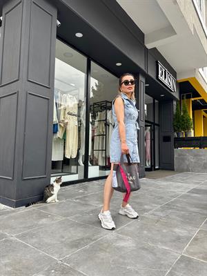 Dilvin Kemerli Denim Elbise 