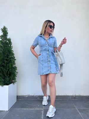 Dilvin Kısa Kollu Denim Elbise 