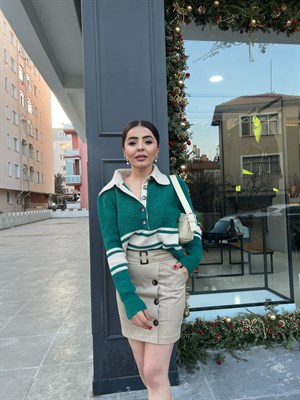 Dilvin Polo Yaka Çizgili Kazak