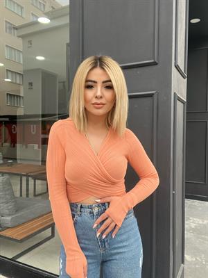 Dilvin Şeftali Parmak Geçmeli Bluz