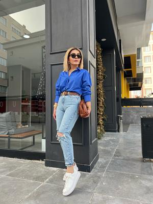 Diz Yırtık Detay Mom Fit Jean