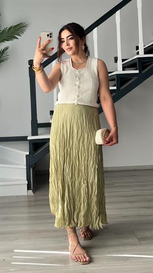 Ekru 5 Düğmeli Triko Yelek