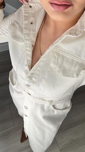 Off-white button-down belted denim dress