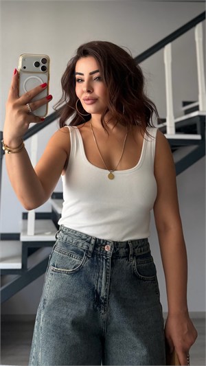 Ecru Bra-Free (Padded) Ribbed Tank Top