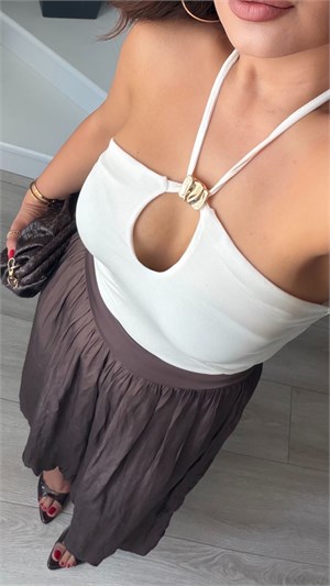 Ecru Gold Accessory Detail Halter Neck Blouse