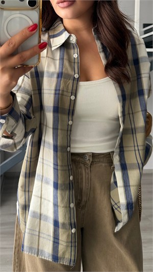 Ecru and Khaki Plaid Shirt