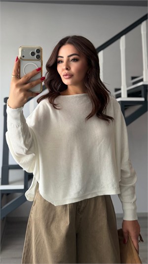 Ecru Boat Neck Waist Slit Blouse