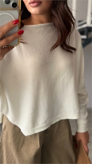 Ecru Boat Neck Waist Slit Blouse